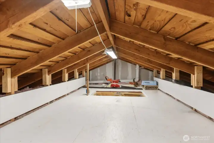Another view of the garage attic storage space