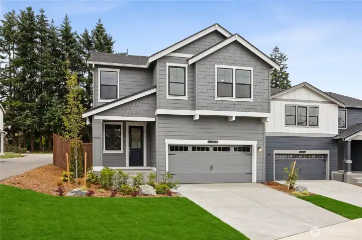 The Bridgewater plan offers an excellent utilization of space - This location is from another community, however the home for sale is a corner homesite with excellent privacy.  Exterior colors will vary.