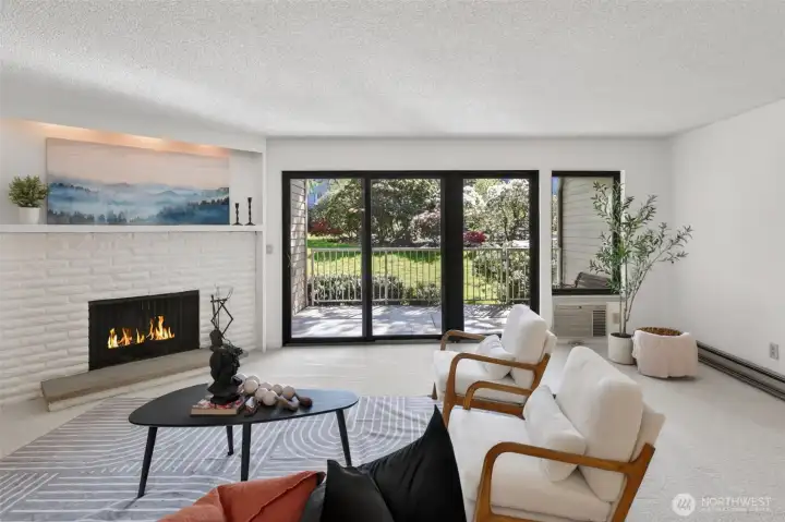 This is a large living room. Guests will feel comfortable, and you'll have easy access out to the patio and onto the professionally landscaped grounds. This is a large living room. Guests will feel comfortable, and you'll have easy access out to the patio and onto the professionally landscaped grounds.