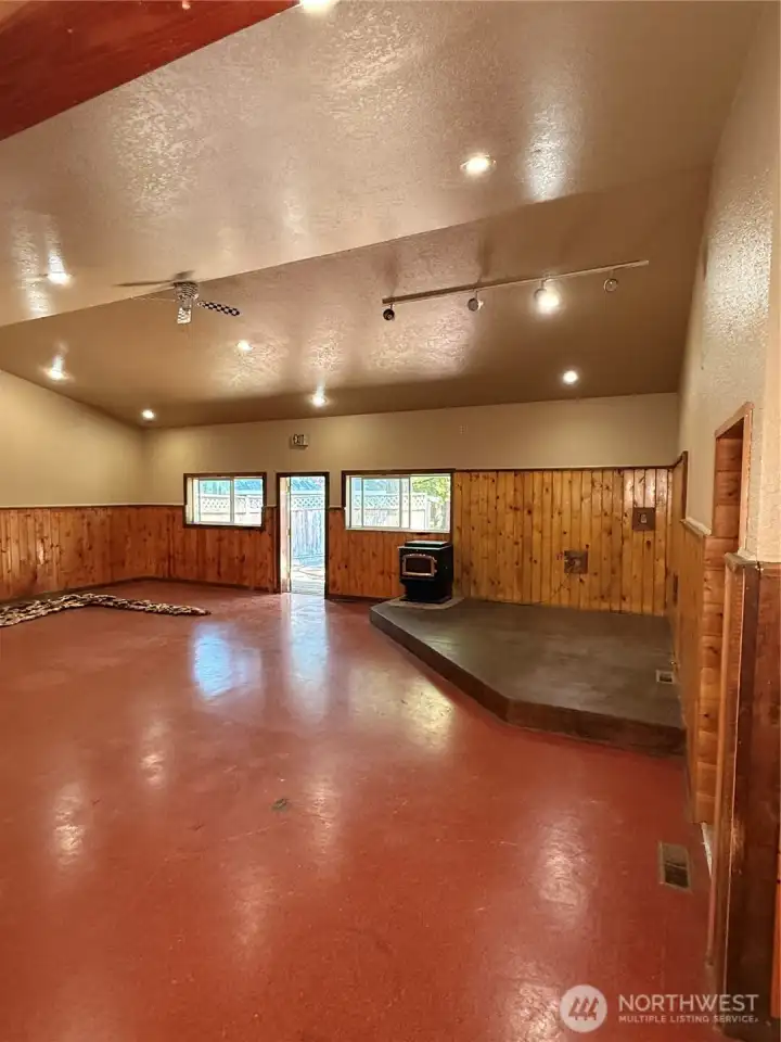 Stage Ready. Built in stage with easy access to outdoor dining space. Stage Ready. Built in stage with easy access to outdoor dining space.