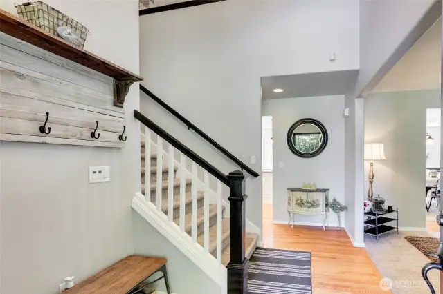 Vaulted entryway. Front room to your right, kitchen straight ahead.