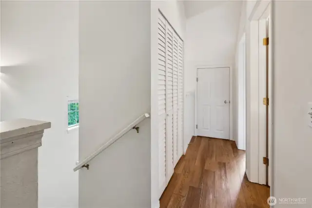 Upstairs are the two bedrooms, full bath and a storage space.