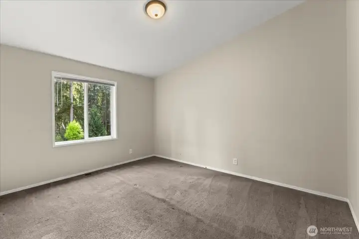 Bedroom 3 has a nice view of the woods. No neighbors nearby, just trees.