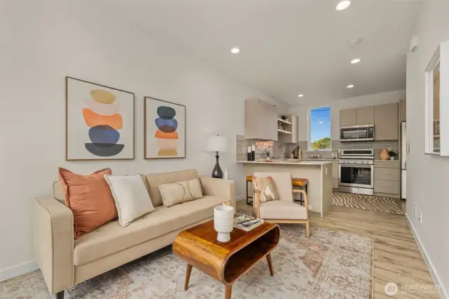 Cozy up in a bright living space that blends comfort and style