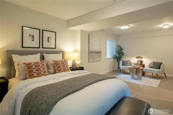 Lower level suite has space for a bed, office and seating area.