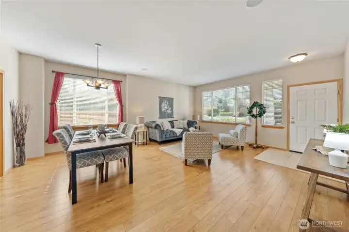 Open concept formal living and dining area.  The low-maintenance flooring runs throughout the home.