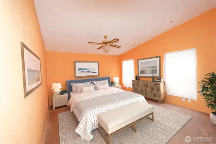 Virtual staged primary bedroom