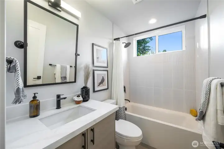 Entry level full bathroom.