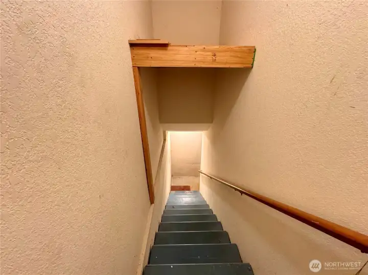 This is the back of the garage staircase to bring in your groceries from the car.