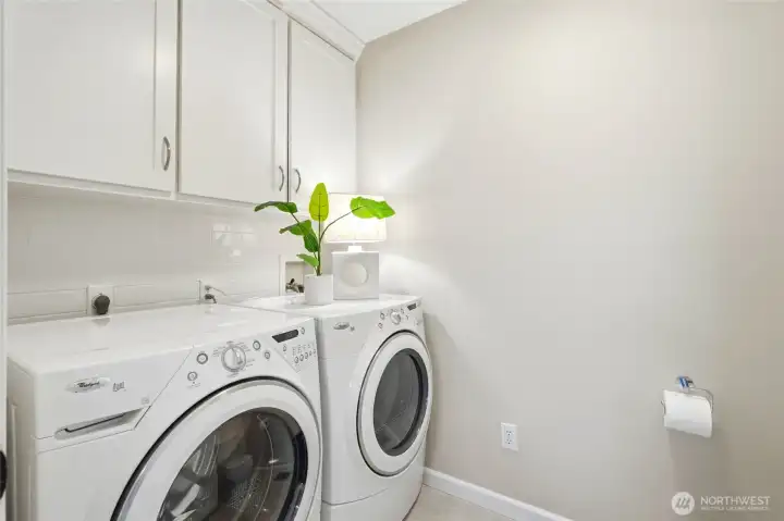 Utility room with extra storage & half bath.