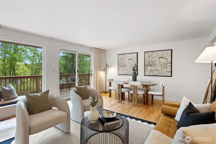 Slider out to deck extends the living space.