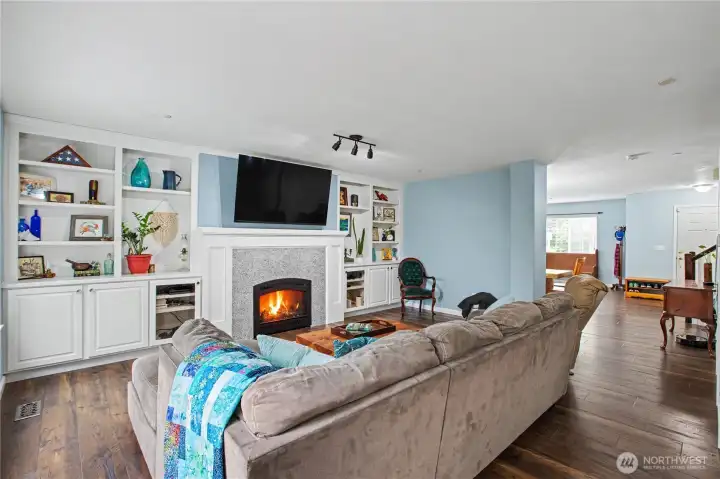 Living Room with built-in cabinets