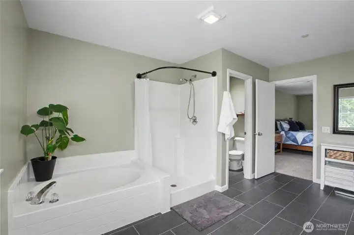 spacious Primary Ensuite with garden tub and walk-in shower