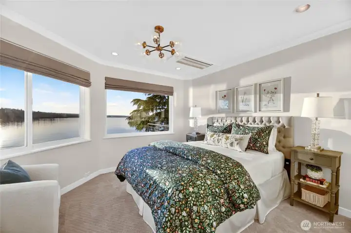 One of two well-appointed upper-level bedrooms, equally perfect as a guest room or a home office where the water is always your inspiration.
