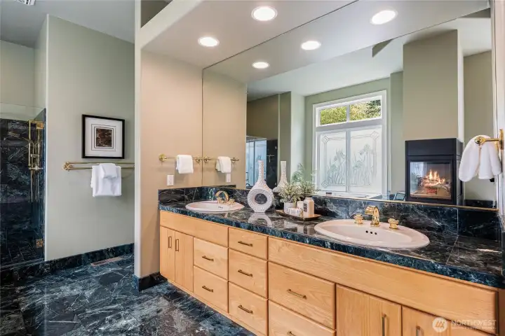 Designed with elegance, marble surfaces and real brass fixtures