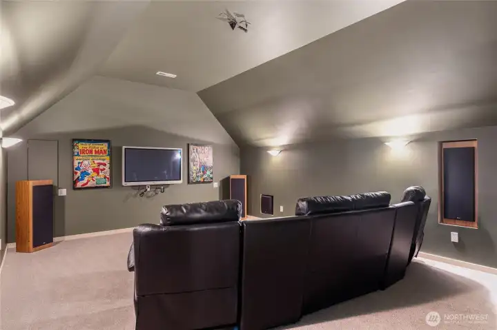 Ready to use upper level Home Theater includes all sound Hi-Fi equipment and speakers, Home Theater Couch, and TV