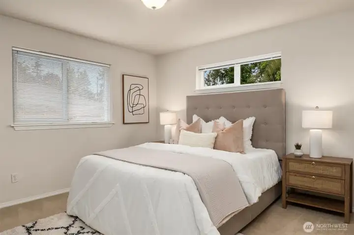 Primary suite has privacy and its own full bath with new counter top.