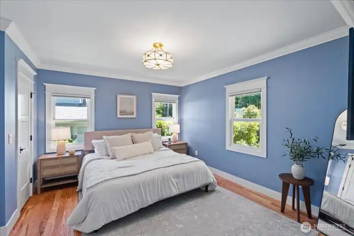 A Serene Primary Suite complemented by a beautifully remodeled en-suite bathroom. A Serene Primary Suite complemented by a beautifully remodeled en-suite bathroom.