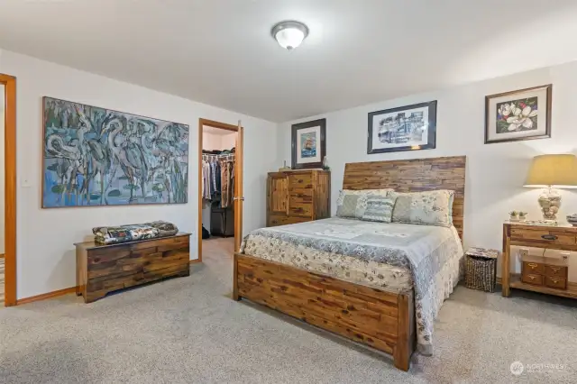 Large primary bedroom with walk-in closet.