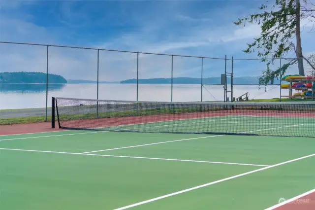 Spit lagoon tennis court with boat storage rack