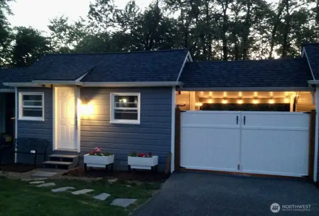This view shows the patio lighting.