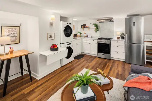 Another view of the darling main space in the basement apartment.