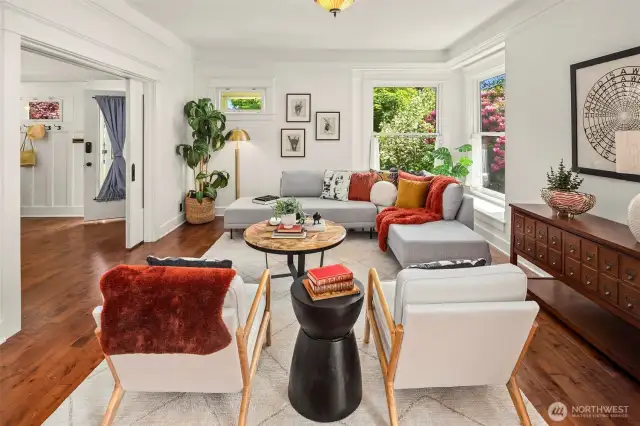 Looking from the dining room to the living room, there is plenty of room here for entertaining.
