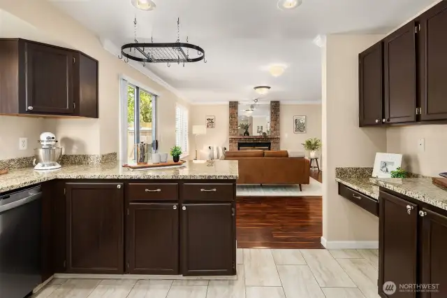 Wonderful kitchen w Fireplace Den in the background