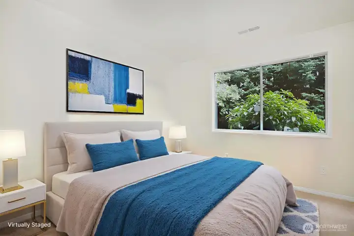 The Fourth Bedroom is on the family room level of the home.  A 3/4 bath directly across the hall.