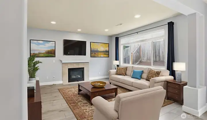 VIRTUALLY STAGED: Open living area - great for entertaining