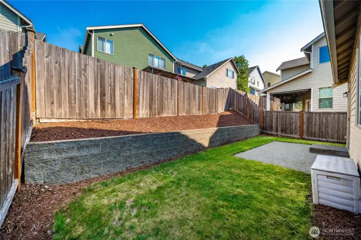 Full fenced backyard with room for plantings