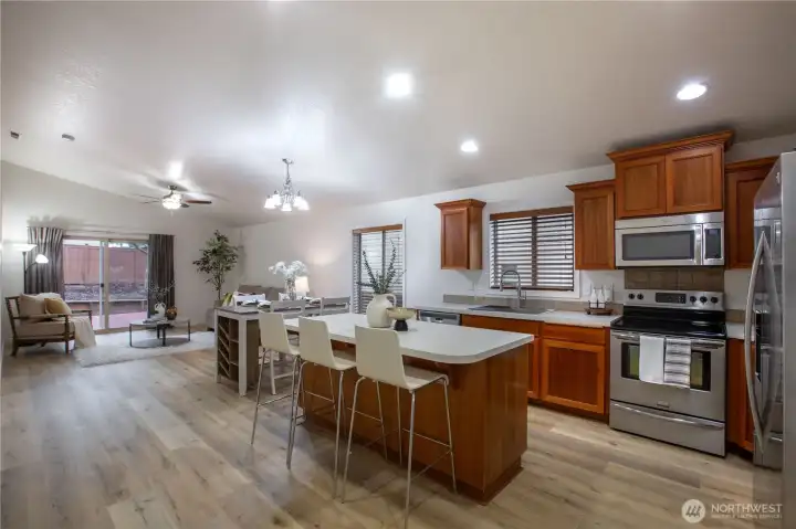 Open concept kitchen/living area.