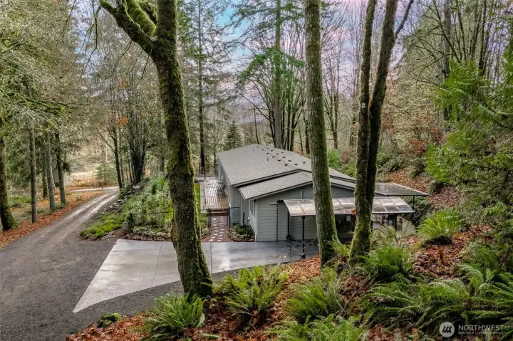 The perfect blend of PNW-woods, moss covered drive, access to popular Black Lake, and a private, wooded setting
