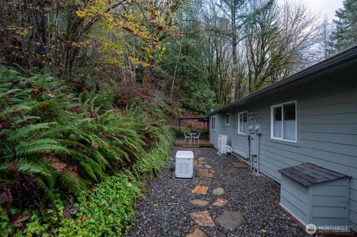 An on demand Generac generator means that within eigh seconds of a power outage, this home is back up and running without the owner lifting a finger. Truly a luxury