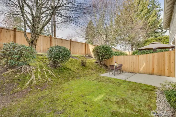 Private fully fenced backyard