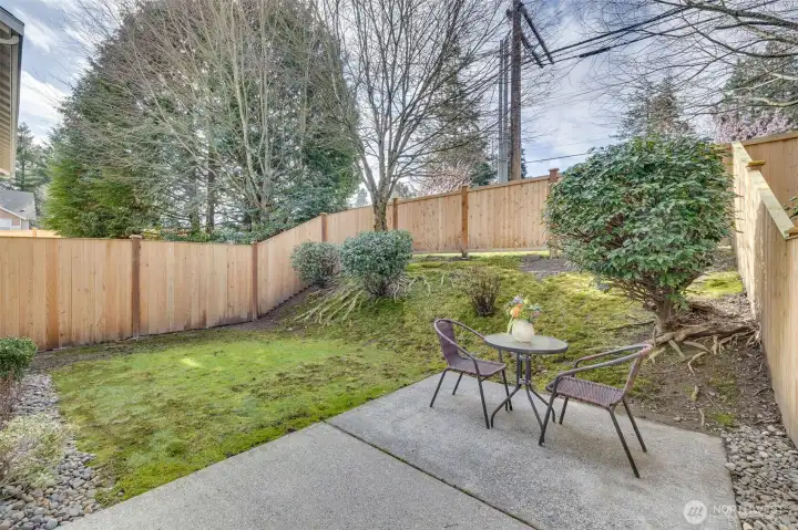 Private fully fenced backyard