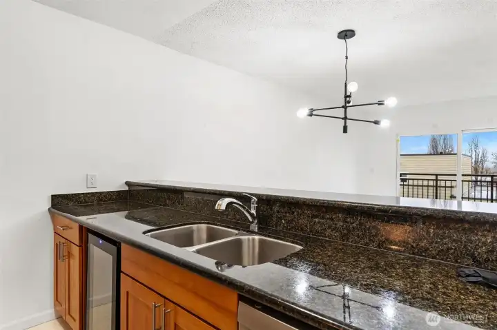 Granite countertops & Wine Fridge