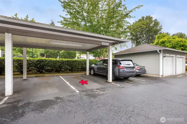 Designated covered parking space