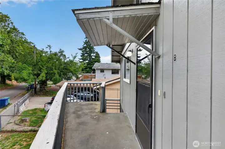 Private deck entry to Unit B