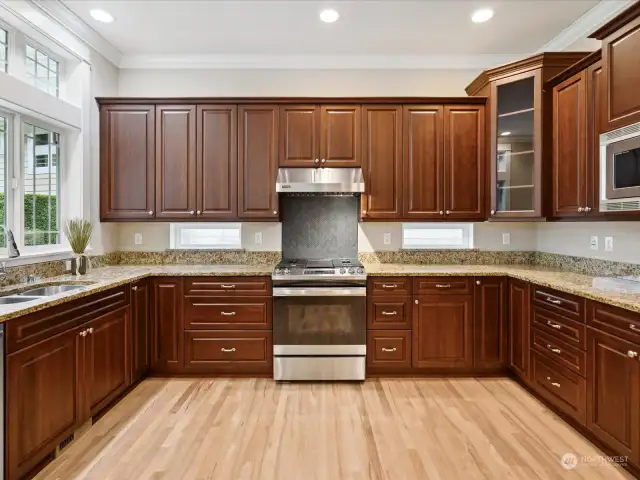 Stainless steel appliances and gas range make this a chef's delight.