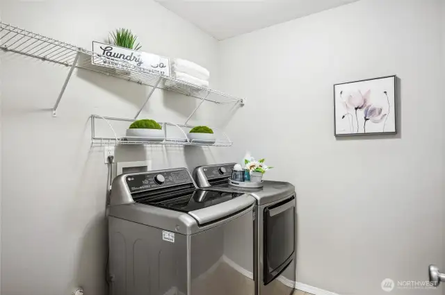 Laundry room shelving for extra storage.