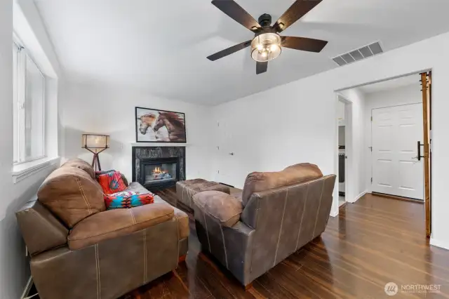 Family Room, Hall on Right: Laundry room door, Garage door, half Bathroom door