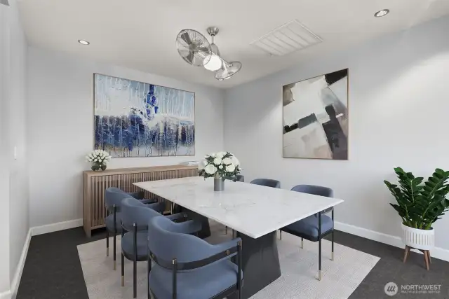 A virtual view of what your dining room COULD look like without the equipment the seller currently has there.