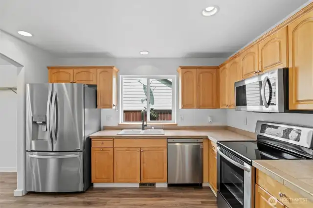 Stainless steel appliances stay with the house.