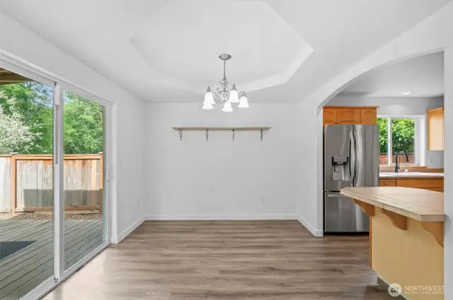 Kitchen with eat in area, open to the living room.