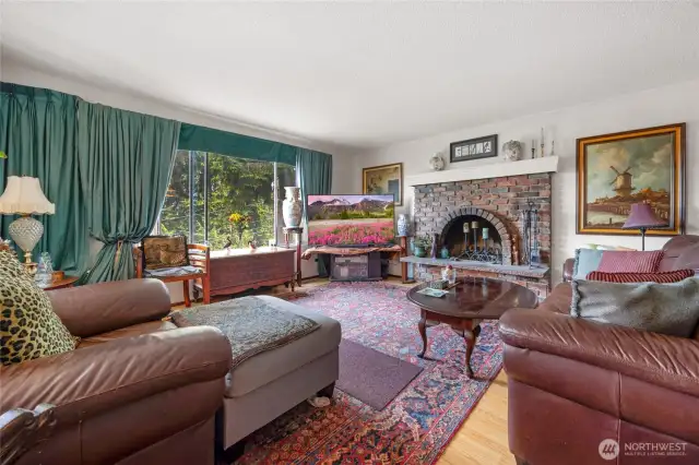 Large family room with wood burning fireplace