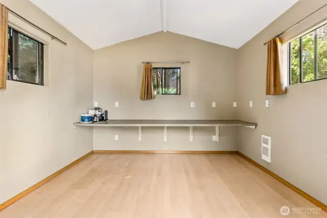 Inside of the finished shop space that has heat and electricity too!
