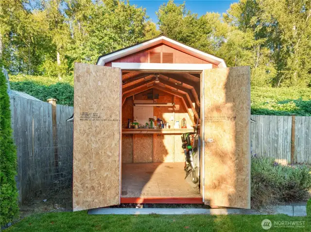 Shed in backyard with power.
