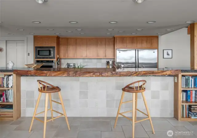 Gorgeous, custom live-edge bar made from local wood.
