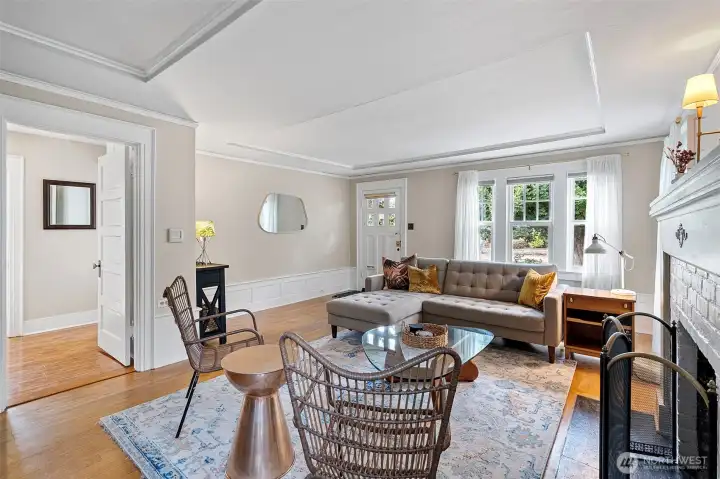 Gracious living room with hardwood floors